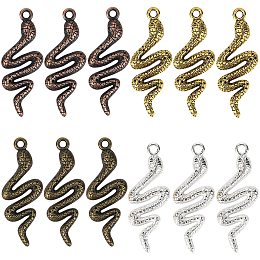 SUNNYCLUE 40Pcs 4 Colors Snake Alloy Pendants, Snake, Cadmium Free & Lead Free, Mixed Color, 39x15x2.5mm, Hole: 2mm, 40pcs/box