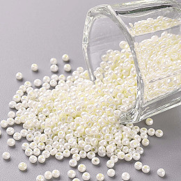 FGB 11/0 Ceylon Glass Seed Beads, Round, Creamy White, 2.3x1.5mm, Hole: 1mm, about 5300pcs/50g