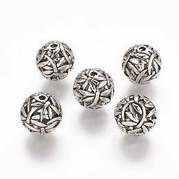 Honeyhandy Tibetan Style Alloy Beads, Lead Free & Nickel Free, Round with Dragonfly, Antique Silver Color, Size: about 14.5mm in diameter, hole: 1.5mm