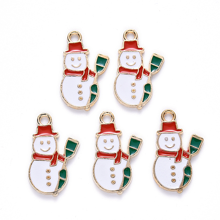 ARRICRAFT Alloy Enamel Pendants, for Christmas, Snowman, Light Gold, White, 21x13x1.5mm, Hole: 2mm