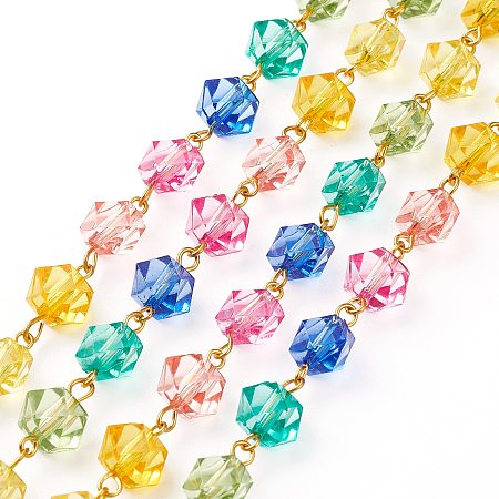 Arricraft Handmade Transparent Acrylic Beaded Chains, with Iron Finding, Faceted, Colorful, Links: 15x10x10mm, 39.37 inch(1m)/strand
