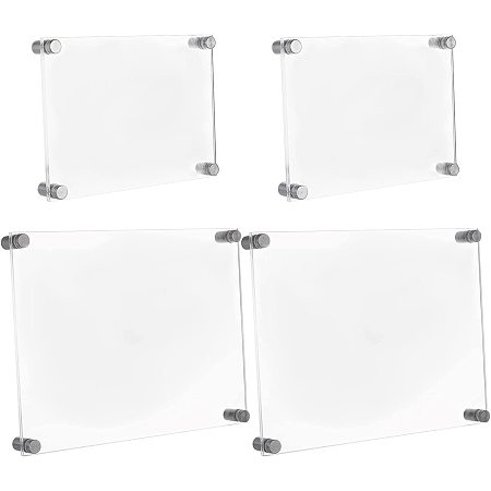 NBEADS 2 Sets Acrylic Wall Mount Floating Frameless Picture Frame, 2 Sizes Acrylic Picture Frame Clear Photo Frame with Triangle Connect and Screw for Office Home Living Room (7.2×5.2