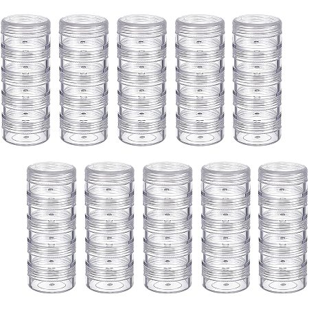 SUPERFINDINGS 50Pcs 1.54x3.82Inch Layer Cylinder Stackable Bead Containers Round Plastic Storage Clear Bead Storage Jars Accessories for Small Items and Other Craft Projects
