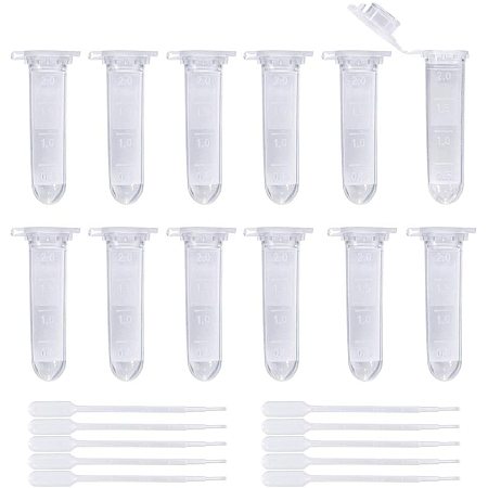 BENECREAT 200 Pack 2ml Disposable Plastic Centrifuge Tubes Graduated Clear Centrifuge Vials with Snap Caps and 30 Pack Plastic Pipettes for Sample Storage and Experiment