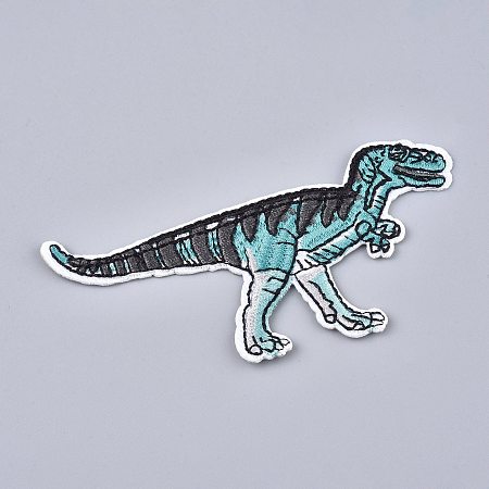 Honeyhandy Computerized Embroidery Cloth Iron on/Sew on Patches, Costume Accessories, Dinosaur, Dark Turquoise & Gray, 55x104x2mm