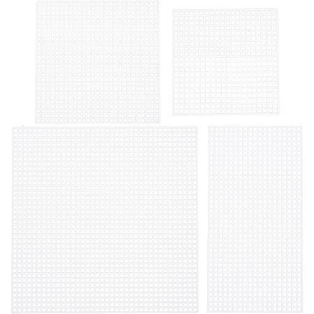 PandaHall Elite 24pcs Mesh Plastic Canvas Sheets 4 Sizes Clear Square Rectangle Plastic Canvas Kit for Embroidery Acrylic Yarn Crafting Knitting Crochet Project, Easy to Cut, 3/4.2/5.5/5.5x2.8