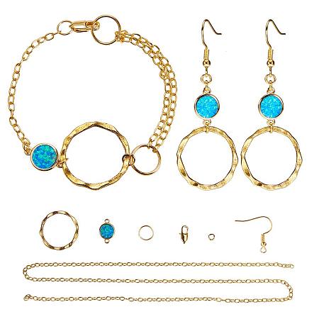 SUNNYCLUE DIY 1 Set Fashion Blue Opal Bracelet Dangle Earrings Jewelry Making Starters Kit for Beginners, Nickel Free, Golden