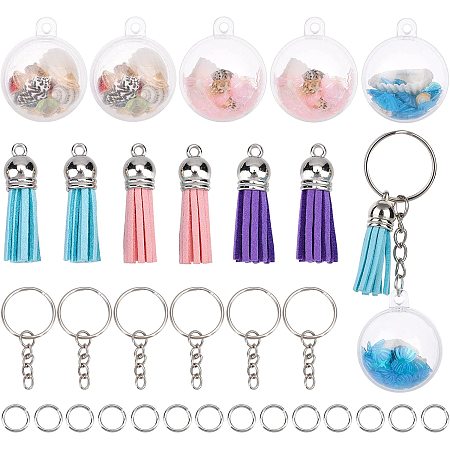 SUNNYCLUE 1 Box Ocean Theme Pendant Key Chain DIY Making Kit Plastic Ball Pendants Faux Suede Tassel Pendant with Key Rings & Jump Rings for DIY Keychain Decoration Crafts