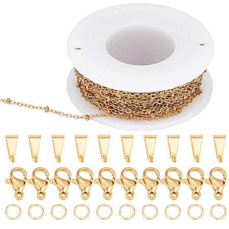 SUNNYCLUE DIY Chain Necklaces Making Kits, Including 304 Stainless Steel Cable Chains & Lobster Claw Clasps, Brass Open Jump Rings, 201 Stainless Steel Snap on Bails, Real 18K Gold Plated