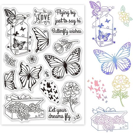 GLOBLELAND Flowers Butterfly Love Words Clear Stamps Transparent Silicone Stamp for Card Making Decoration and DIY Scrapbooking
