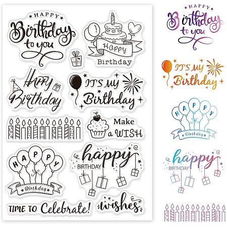 GLOBLELAND Birthday Themed Silicone Clear Stamps Transparent Stamps for Festival Birthday Valentine's Day Cards Making DIY Scrapbooking Photo Album Decoration Paper Craft