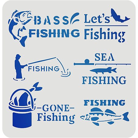 FINGERINSPIRE Fish Stencil Bass Fishing Stencil Template 11.8x11.8 inch Gone Fishing Sea Fish Painting Drawing Stencil Reusable Mylar Template for Painting on Wood Wall DIY T-Shirt Home Decor