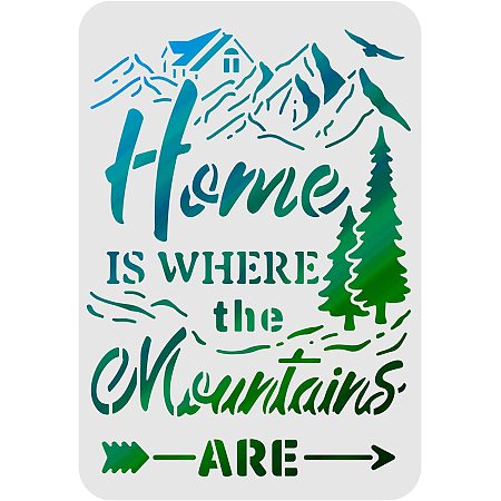 FINGERINSPIRE Home Stencils Template 11.6x8.3 inch Plastic Home is Where The Mountains are Drawing Painting Stencils Rectangle Reusable Stencils for Painting on Wood, Floor, Wall and Tile