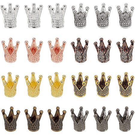 CHGCRAFT 32Pcs King Crown Beads Metal King Queen Crown Big Hole Bracelet Connector King Crown Charm Spacer for DIY Jewelry Crafts Making