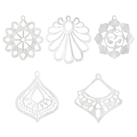 SUPERFINDINGS 30Pcs 5 Style Opaque Acrylic Pendants Imitation Shell Acrylic Pendants Hollow Creamy White Acrylic Pendant Charms for Earrings DIY Jewelry Making