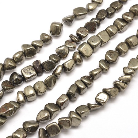 Honeyhandy Natural Pyrite Nuggets Beads Strands, Tumbled Stone, 8~10x6~8mm, Hole: 1mm, about 15.7 inch