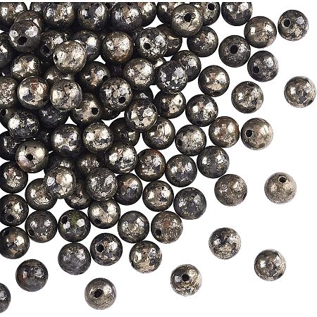 OLYCRAFT 100pcs Natural Pyrite Beads Round Gemstone Loose Beads Energy Stone for Necklaces Bracelets Jewelry Making DIY Crafts - 6mm