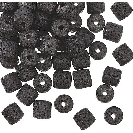 OLYCRAFT 138Pcs 8mm Natural Lava Beads Dyed Black Chakra Bead Strand Column Gemstone Loose Beads Energy Healing Beads for Necklaces Bracelets Jewelry Making