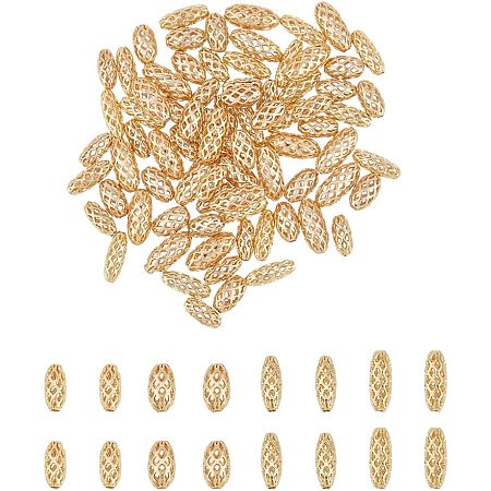 SUPERFINDINGS 80Pcs 4 Sizes 24K Gold Plated Hollow Out Brass Beads 8-11mm Filigree Oval Rice Spacer Beads Metal Loose Beads for DIY Crafts Bracelets Necklaces Earrings Jewelry Making