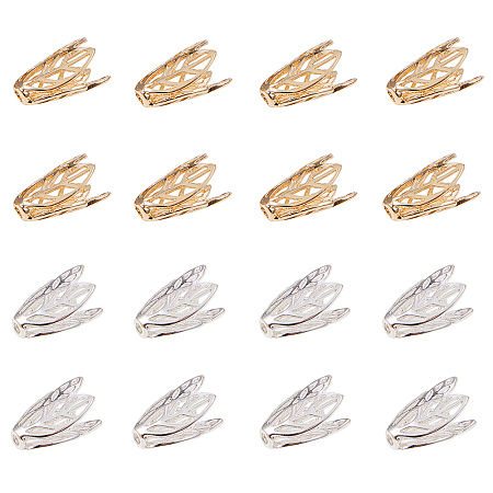 PandaHall Elite About 20 Pcs Brass Hollow Leaf Flower Bead Caps 16x9x9mm for Jewelry Making 2 Colors
