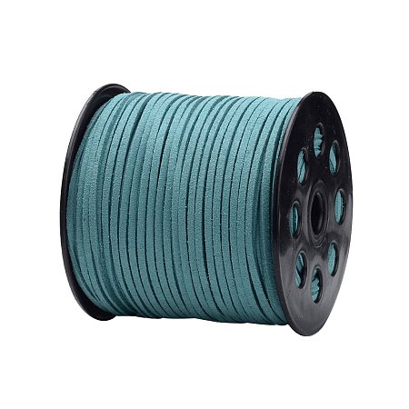 NBEADS 2.7mm 98 Yards/Roll Dark Turquoise Color of Micro Fiber Lace Flat Faux Suede Leather Cord Beading Thread Cords Braiding String for Jewelry Making
