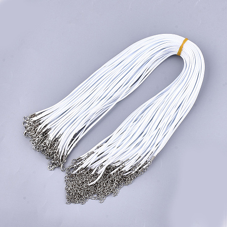 Honeyhandy Waxed Cord Necklace Making, with Zinc Alloy Lobster Clasps, Platinum, White, 17.8 inch~18 inch(45.5~46cm), 2mm