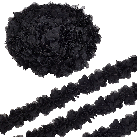 GORGECRAFT 5 Yards 3D Chiffon Flower Lace Edge Trim Ribbon 1-7/8 Inch Width Vintage Style Black Edging Trimming Fabric for DIY Sewing Applique Wedding Dress Clothes Embroidery Decoration Accessories