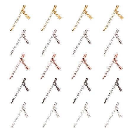 PandaHall Elite 25 pcs 5 Colors 6mm Brass Cord End Cap with Extender Chains Lobster Claw Clasp Connector for Bracelet Necklace Jewelry DIY Craft Making