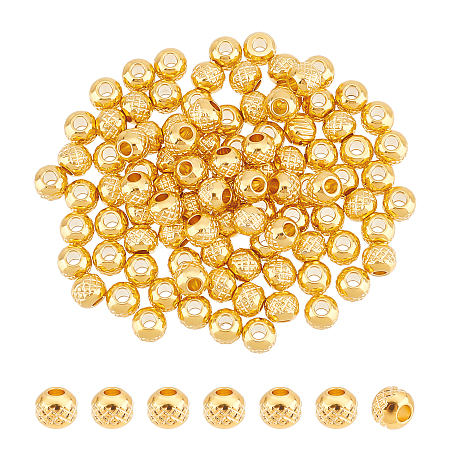 Unicraftale 100Pcs 304 Stainless Steel Beads, Textured, Round, Golden, 4x3.5mm, Hole: 1.5mm