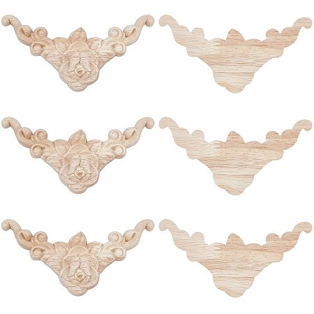 SUPERFINDINGS 6pcs Rubber Wood Carved Applique Onlay Furniture Unpainted Decoration Wood Carved Decoration Appliques for Front Door Cabinet Decoration, 82x84x6.5mm