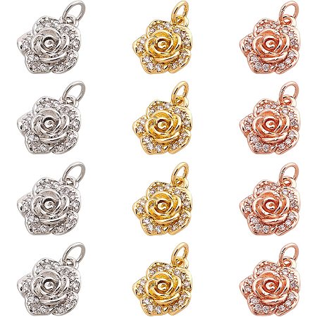 NBEADS Micro Pave Cubic Zirconia Charms, Long-Lasting Plated Brass Pendants with Crystal CZ Stone