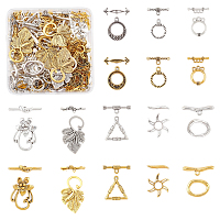 SUPERFINDINGS Tibetan Style Toggle Clasps, Mixed Shapes, Mixed Color, 64sets/box