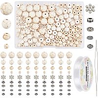 SUPERFINDINGS 200pcs White Synthetic Turquoise Bead 4/6/8/10mm Round White Howlite Stone Beads with 50Pc Alloy Beads 1roll Elastic Thread 1Pc Beading Needles Bracelet Necklace Jewelry Making Kit