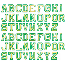 Gorgecraft Computerized Embroidery Cloth Iron On Patches, Costume Accessories, Appliques, Alphabet, Letter A~Z, Lime, 47.5~51x15~39.5x1.5mm, 26pcs/set, 2sets/bag