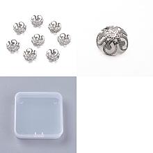 Unicraftale 100Pcs 2 Colors 5-Petal 304 Stainless Steel Bead Caps, Golden, 8x3~4mm, Hole: 0.8~1mm, 50pcs/color