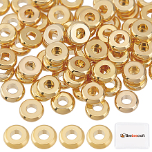 Beebeecraft 100Pcs/Box Flat Round Spacer Beads 18K Gold Plated Disc Loose 4mm Jewelry Making Beads for DIY Bracelet Earring Necklace