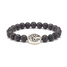 Honeyhandy Natural Lava Rock Stretch Bracelet with Tree of Life, Essential Oil Gemstone Jewelry for Women, Inner Diameter: 2 inch(5cm)