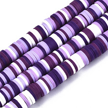 Honeyhandy Handmade Polymer Clay Beads Strands, for DIY Jewelry Crafts Supplies, Heishi Beads, Disc/Flat Round, Lilac, 6x0.5~1mm, Hole: 1.8mm, about 290~320pcs/strand, 15.75 inch~16.14 inch(40~41cm)