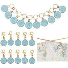 BENECREAT 11Pcs Alloy Enamel Number 0~9 Knitting Row Counter Chains and Blue Enamel Charm Locking Stitch Markers with Lobster Claw Clasps for Knitting Weaving Sewing Accessories