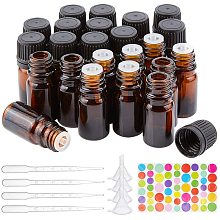 BENECREAT 24 Packs 5ml Brown Glass Essential Oil Bottles with Orifice Dropper Reducer, Plastic Droppers, Hoppers and Labels for Aromatherapy Fragrance Cosmetic Oils