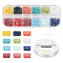 Nbeads DIY Tile Bracelet Making Kit, Including 2-Hole Rectangle Glass Seed Beads, Big Eye Beading Needles, Elastic Thread, Mixed Color, Beads: 4.5~5.5x2x2~2.5mm, Hole: 0.5~0.8mm, 720Pcs/set