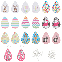 Olycraft DIY Easter Earring Making Kit, Including Bunny & Egg & Flower & Stripe Pattern PU Imitation Leather Pendants, Iron Earring Hooks, Mixed Color, 80Pcs/box