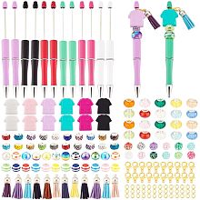 OLYCRAFT 12 Sets Beadable Pens Set Shirt Series Bead Pens Nurse Shirt Theme Plastic Beads Pen DIY Making Kit Include Beads Tassel Pendants Jewelry Findings for DIY Crafts Office Supplies - 6 Colors