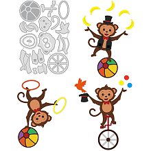 BENECREAT 5.3x3.6inch Juggling Animals Pattern Metal Cutting Dies, Monkey Trick Embossing Stencil Template for DIY Crafts Scrapbook Photo Album Decor Card Making(0.8mm Thick)