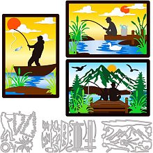 GLOBLELAND Fishing Cutting Dies for DIY Scrapbooking Metal Fishing Scenery Die Cuts Embossing Stencils Template for Paper Card Making Decoration Album Craft Decor