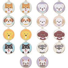 SUNNYCLUE 1 Box 18Pcs 9 Style Dog Charms Enamel Dog Charm Puppy Charms Schnauzer Shiba Inu Bulldog Flat Round Pet Animal Charms for Jewelry Making Charm Earring Necklace Keychain Dog Collar DIY Craft