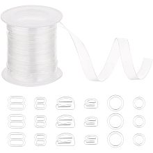 NBEADS Clear Elastic Strap with Buckles, 10.9 Yards Transparent Elastic Band Bra Shoulder Straps with 180 Pcs 6 Styles Adjustment Bra Strap Hooks for DIY Shoulder Bra Clothes Sewing Project