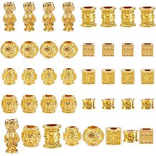 SUNNYCLUE 1 Box 40Pcs 8 Styles Pixiu Beads Gold Plated Feng Shui Charms Alloy Barrel Column Pi Yao Pixie Good Luck Wealth Ball Spacers Large Hole for DIY Jewelry Making Bracelets Supplies