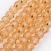 Honeyhandy Transparent Glass Bead Strands, Imitate Austrian Crystal, Faceted(32 Facets), Round, BurlyWood, 4mm, Hole: 1mm, about 87~93pcs/strand, 32~33cm