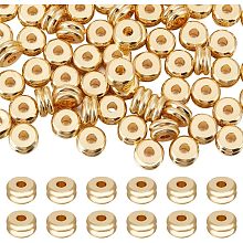 Beebeecraft 1 Box 100Pcs Gold Column Grooved Beads 18K Gold Plated Brass Loose Beads 2mm Hole Spacer Beads Smooth Surface Beads Finding for DIY Bracelet Necklace Jewelry Making